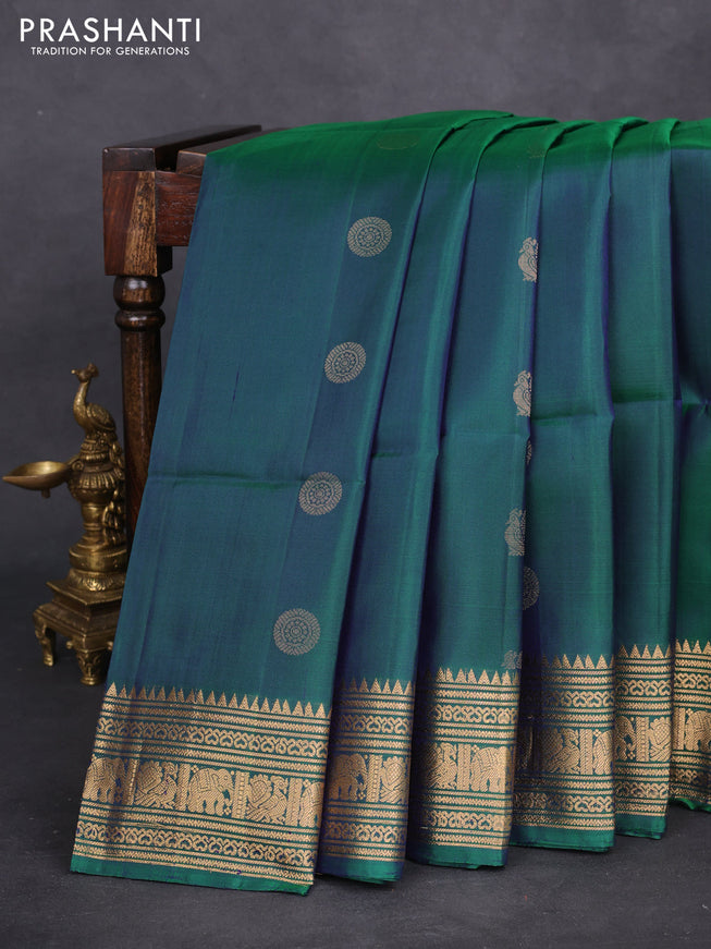 Pure soft silk saree dual shade of greenish blue with zari woven annam buttas and zari woven border