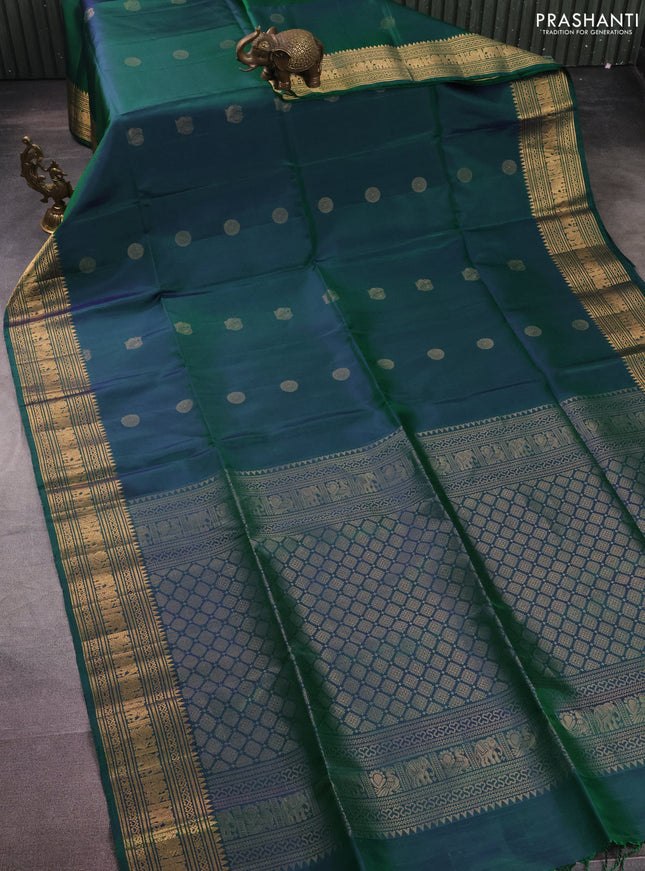 Pure soft silk saree dual shade of greenish blue with zari woven annam buttas and zari woven border