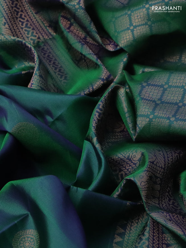 Pure soft silk saree dual shade of greenish blue with zari woven annam buttas and zari woven border