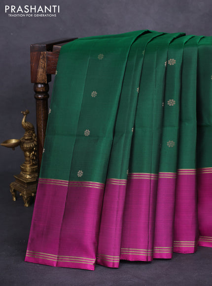 Pure soft silk saree green and purple with zari woven floral buttas and long rettapet zari woven border