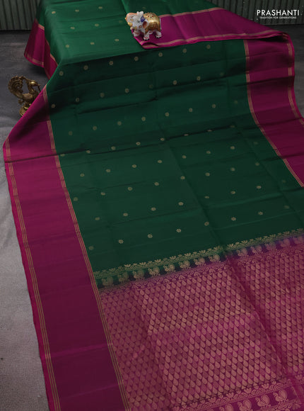 Pure soft silk saree green and purple with zari woven floral buttas and long rettapet zari woven border