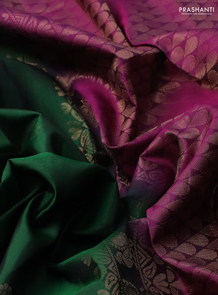 Pure soft silk saree green and purple with zari woven floral buttas and long rettapet zari woven border