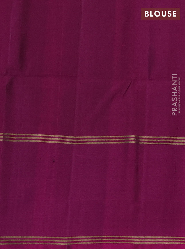 Pure soft silk saree green and purple with zari woven floral buttas and long rettapet zari woven border