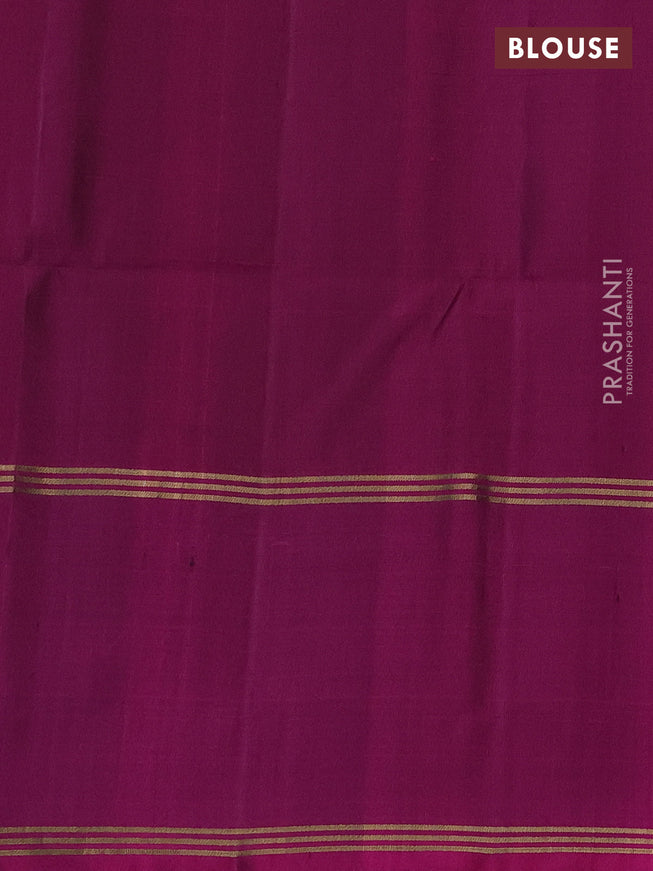 Pure soft silk saree green and purple with zari woven floral buttas and long rettapet zari woven border