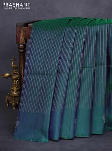 Pure soft silk saree dual shade of bluish green with allover zari weaves and zari woven floral butta border