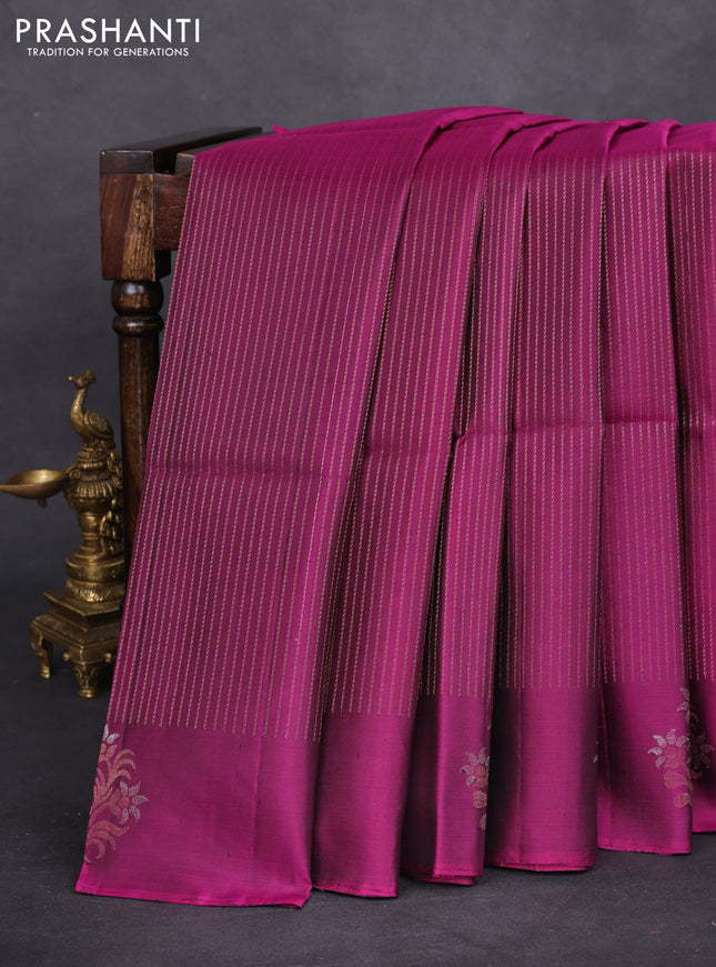 Pure soft silk saree purple with allover zari weaves and zari woven floral butta border