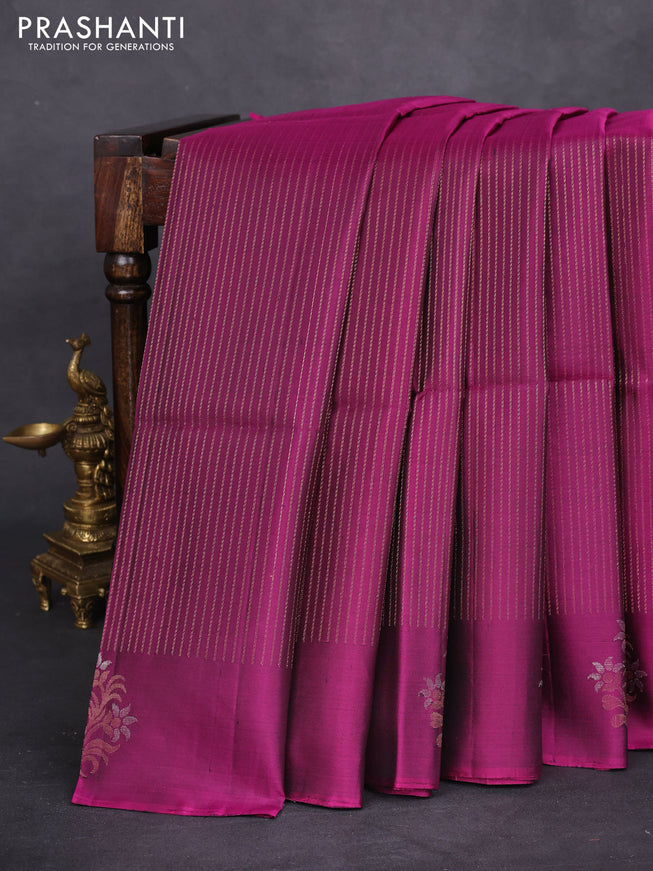 Pure soft silk saree purple with allover zari weaves and zari woven floral butta border