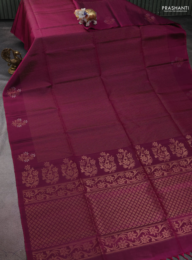 Pure soft silk saree purple with allover zari weaves and zari woven floral butta border