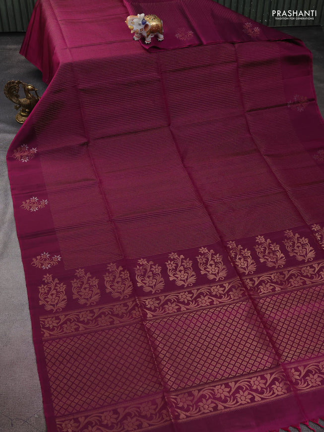 Pure soft silk saree purple with allover zari weaves and zari woven floral butta border