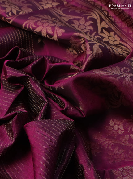 Pure soft silk saree purple with allover zari weaves and zari woven floral butta border