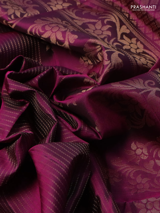 Pure soft silk saree purple with allover zari weaves and zari woven floral butta border