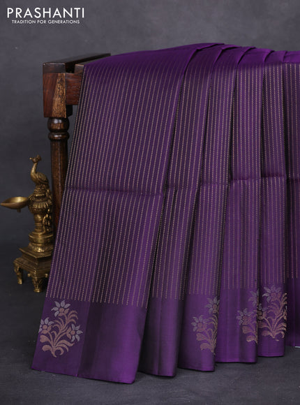 Pure soft silk saree violet with allover zari weaves and zari woven floral butta border