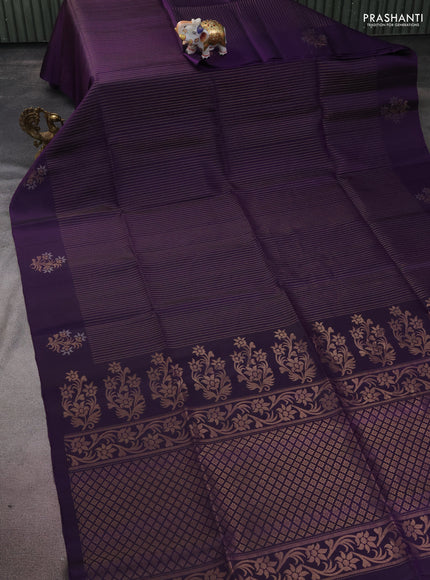 Pure soft silk saree violet with allover zari weaves and zari woven floral butta border