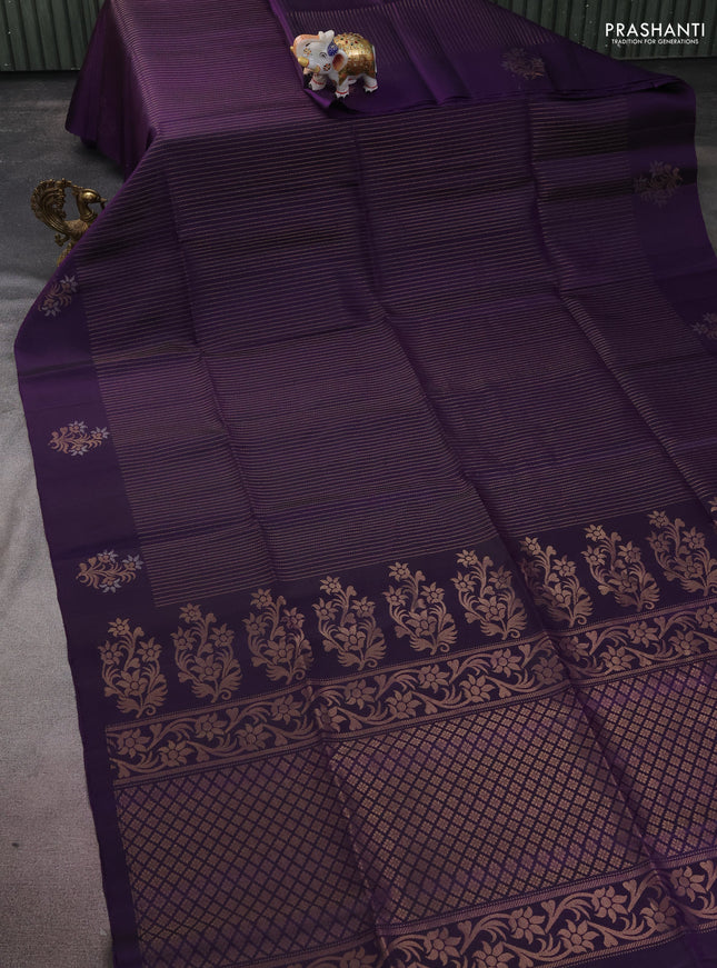 Pure soft silk saree violet with allover zari weaves and zari woven floral butta border