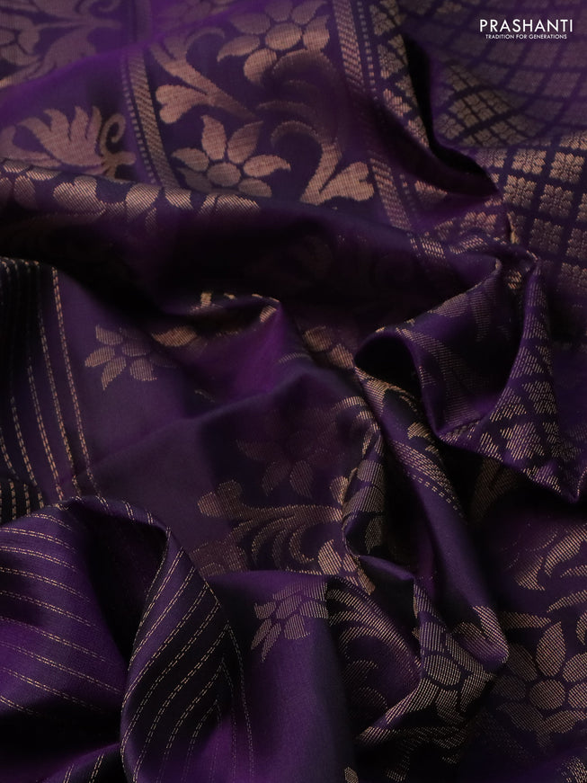 Pure soft silk saree violet with allover zari weaves and zari woven floral butta border