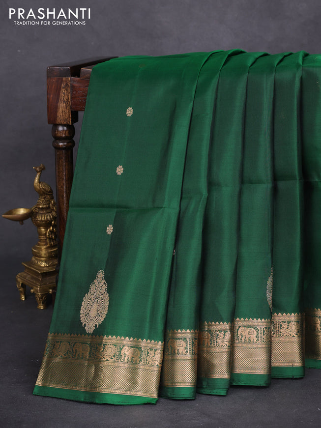 Pure soft silk saree green with zari woven buttas and zari woven border