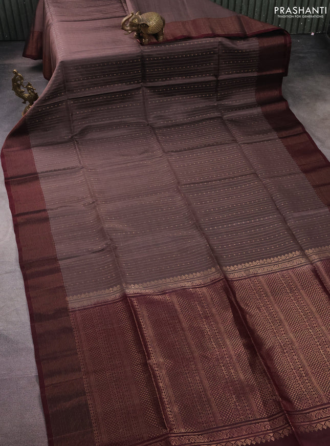 Pure soft silk saree pastel brown and deep maroon with allover zari weaves and zari woven border