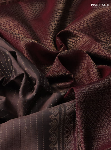 Pure soft silk saree pastel brown and deep maroon with allover zari weaves and zari woven border