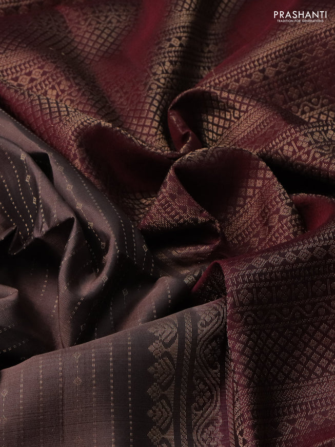 Pure soft silk saree pastel brown and deep maroon with allover zari weaves and zari woven border