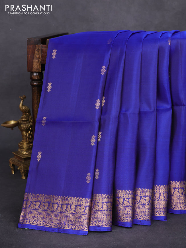 Pure soft silk saree blue with zari woven buttas and zari woven border