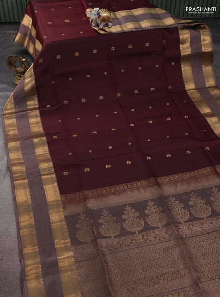 Pure soft silk saree deep maroon and pastel brown with zari woven buttas and rettapet zari woven border