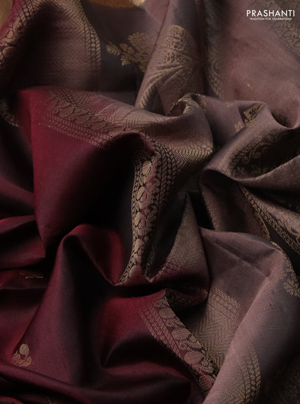 Pure soft silk saree deep maroon and pastel brown with zari woven buttas and rettapet zari woven border