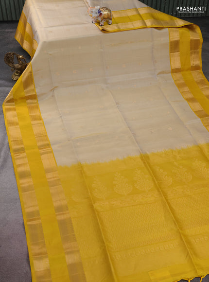 Pure soft silk saree beige with zari woven buttas and rettapet zari woven border