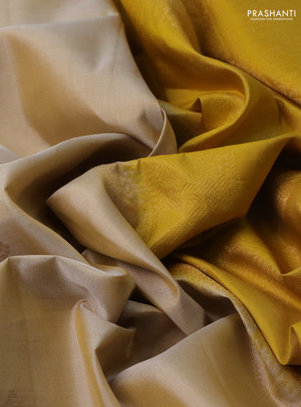 Pure soft silk saree beige with zari woven buttas and rettapet zari woven border