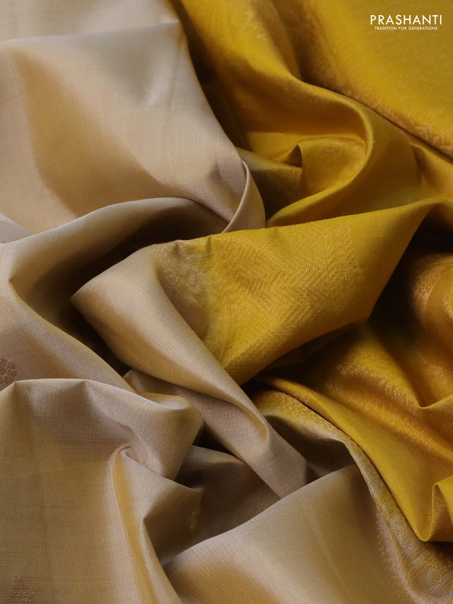 Pure soft silk saree beige with zari woven buttas and rettapet zari woven border