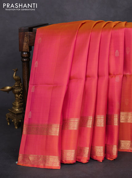 Pure soft silk saree dual shade of pinkish orange with zari woven buttas and rettapet zari woven border