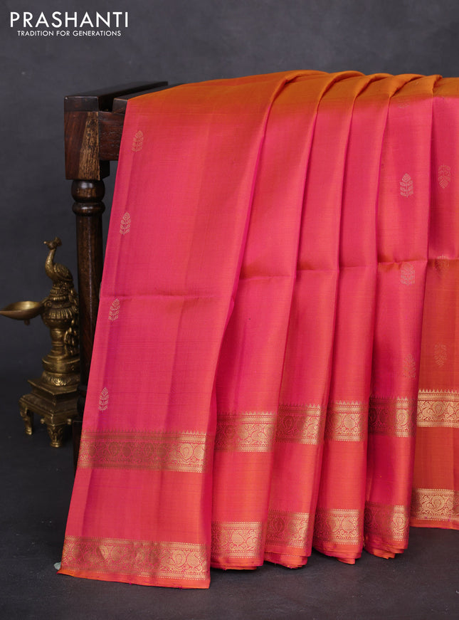 Pure soft silk saree dual shade of pinkish orange with zari woven buttas and rettapet zari woven border
