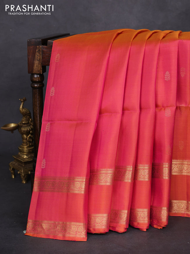 Pure soft silk saree dual shade of pinkish orange with zari woven buttas and rettapet zari woven border