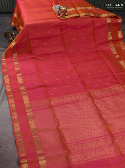 Pure soft silk saree dual shade of pinkish orange with zari woven buttas and rettapet zari woven border