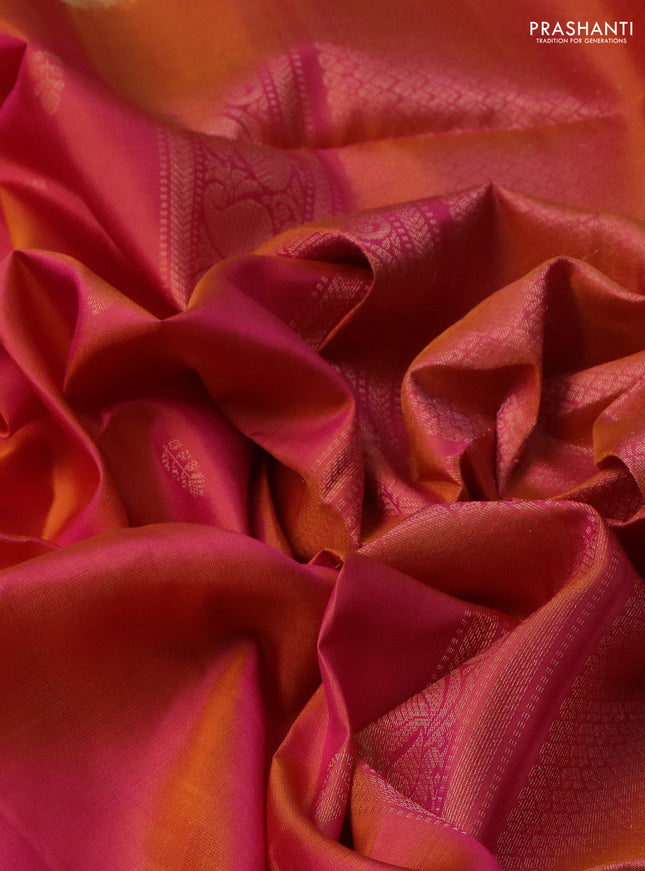 Pure soft silk saree dual shade of pinkish orange with zari woven buttas and rettapet zari woven border