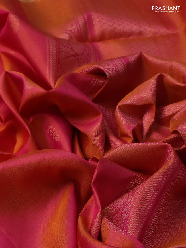 Pure soft silk saree dual shade of pinkish orange with zari woven buttas and rettapet zari woven border