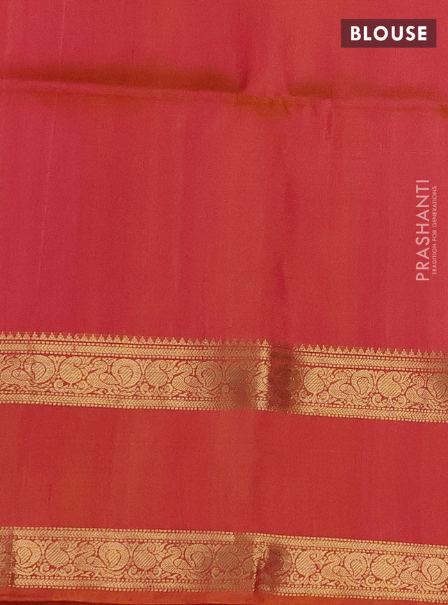 Pure soft silk saree dual shade of pinkish orange with zari woven buttas and rettapet zari woven border