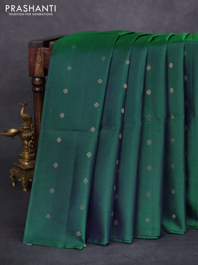 Pure soft silk saree dual shade of green with allover zari woven buttas in borderless style