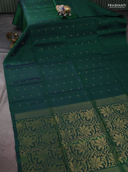 Pure soft silk saree dual shade of green with allover zari woven buttas in borderless style