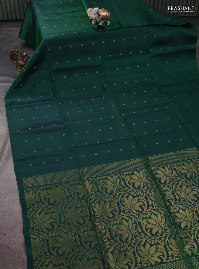 Pure soft silk saree dual shade of green with allover zari woven buttas in borderless style