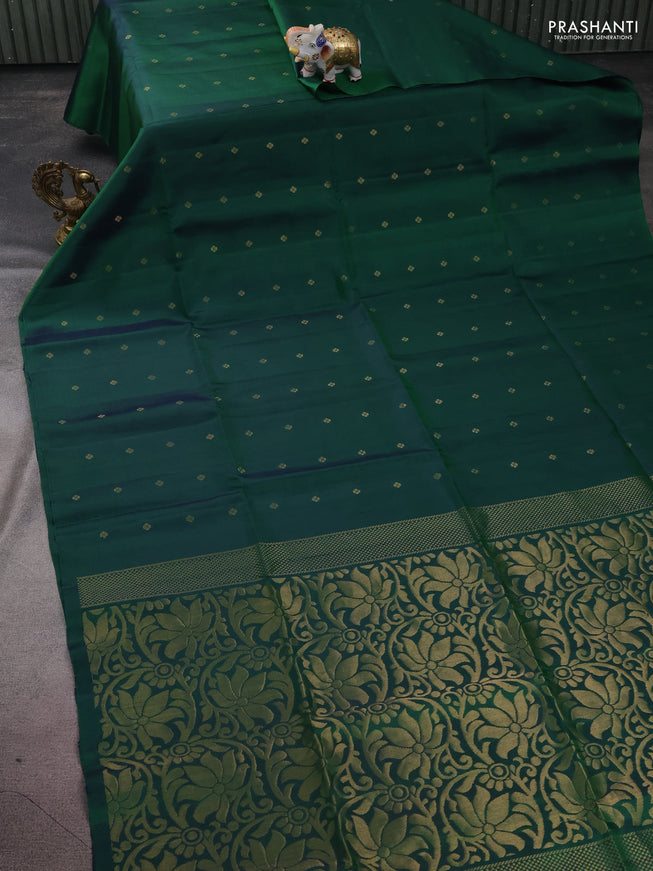 Pure soft silk saree dual shade of green with allover zari woven buttas in borderless style