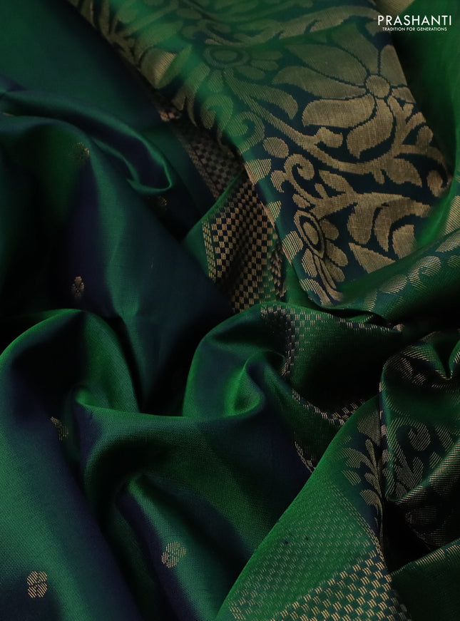 Pure soft silk saree dual shade of green with allover zari woven buttas in borderless style