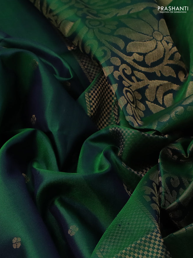 Pure soft silk saree dual shade of green with allover zari woven buttas in borderless style