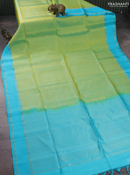 Pure soft silk saree dual shade of light green and light blue with zari woven buttas and rettapet zari woven border