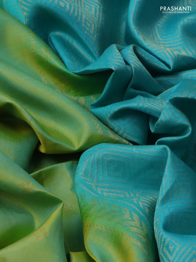 Pure soft silk saree dual shade of light green and light blue with zari woven buttas and rettapet zari woven border