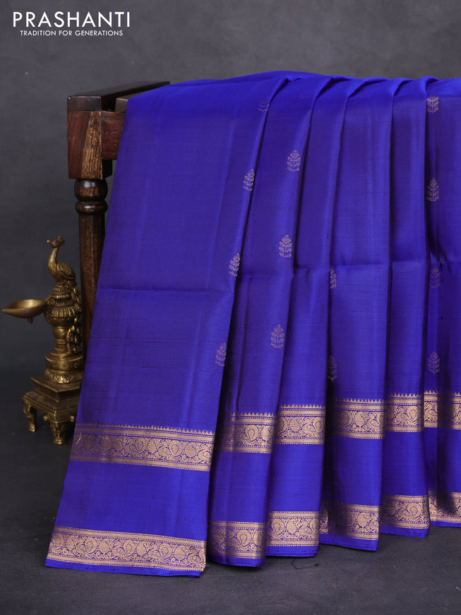 Pure soft silk saree royal blue with zari woven buttas and rettapet zari woven border