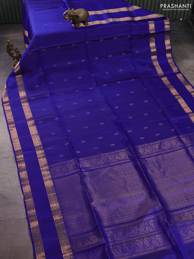 Pure soft silk saree royal blue with zari woven buttas and rettapet zari woven border