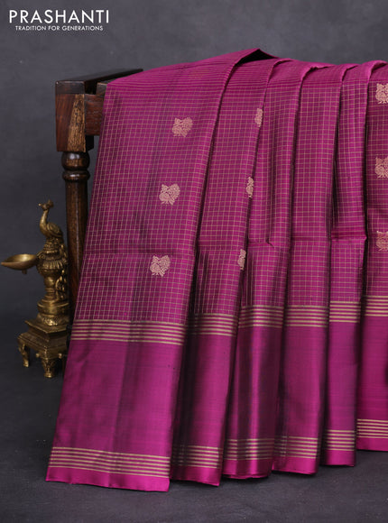 Pure soft silk saree purple with allover zari checks & buttas and rettapet zari woven border