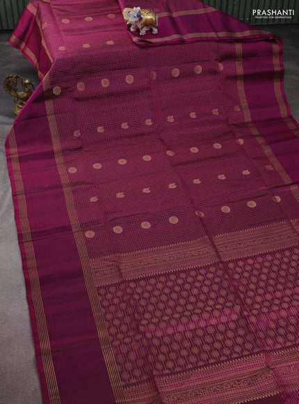 Pure soft silk saree purple with allover zari checks & buttas and rettapet zari woven border