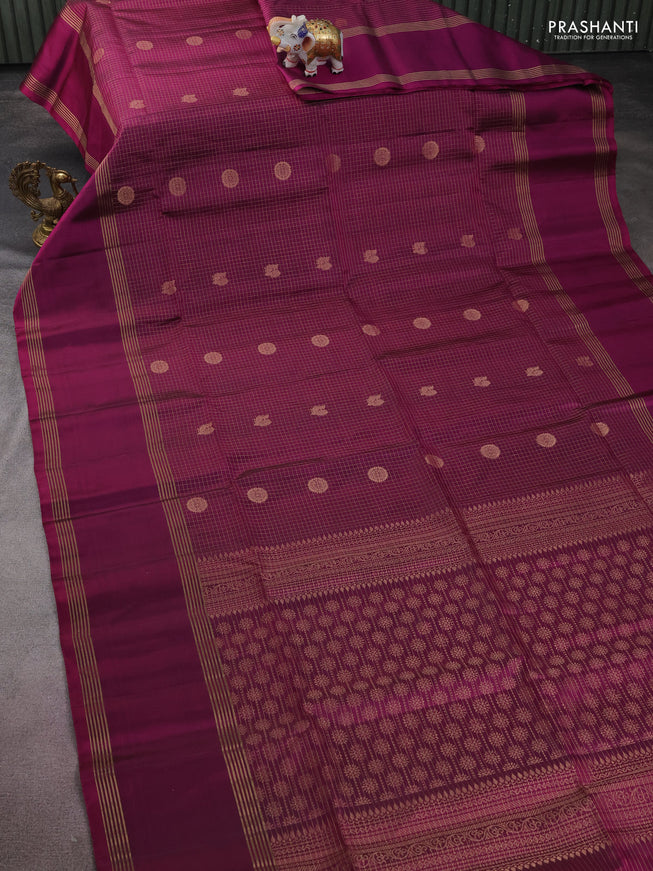 Pure soft silk saree purple with allover zari checks & buttas and rettapet zari woven border