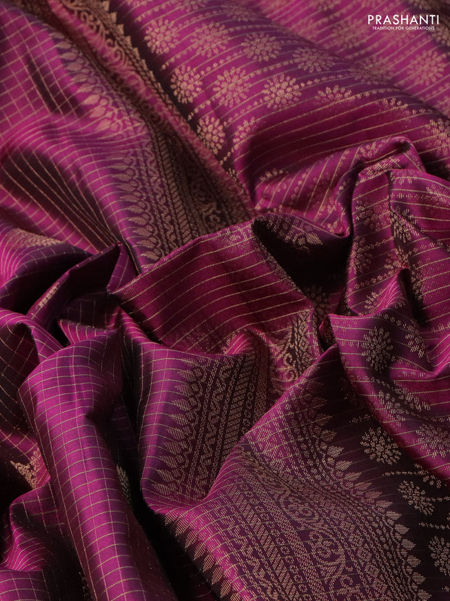 Pure soft silk saree purple with allover zari checks & buttas and rettapet zari woven border